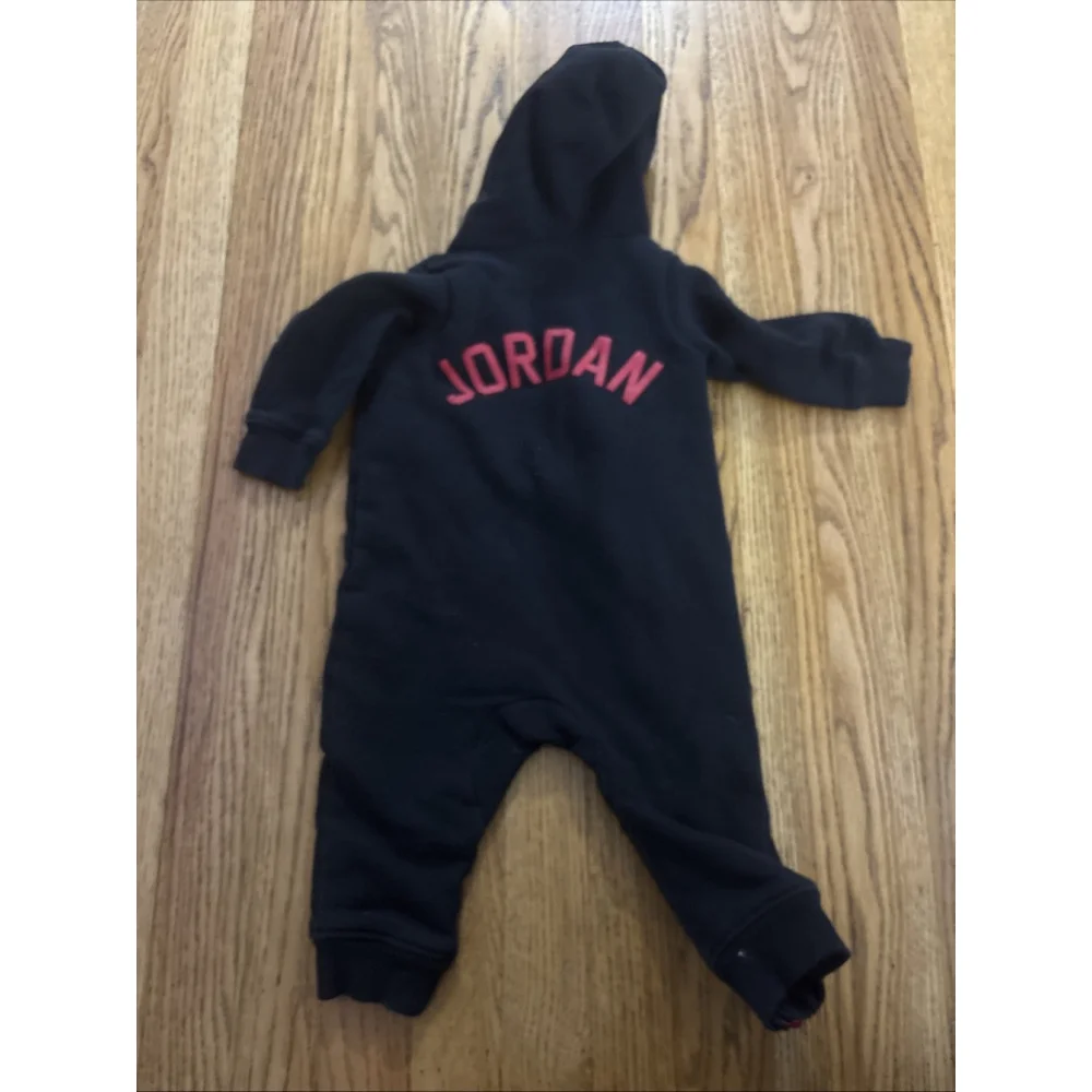 Air Jordan Brand Hooded Full Zip Up Romper Black Red Toddler Size 18 Months
